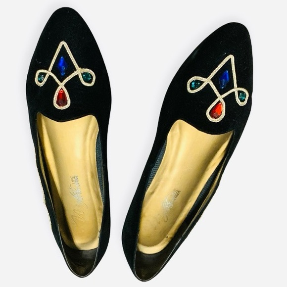 Life Stride Shoes - LIFE STRIDE NITE LIFE JEWELS black
suede FLATS avant garde rainbow VTG 80’s SZ11